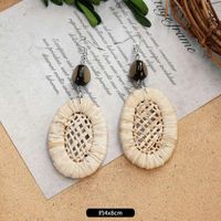 1 Pair Fashion Geometric Alloy Natural Rattan Wood Handmade Women's Drop Earrings sku image 19