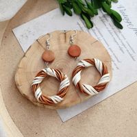 1 Pair Fashion Geometric Alloy Natural Rattan Wood Handmade Women's Drop Earrings main image 3