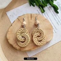 1 Pair Fashion Geometric Alloy Natural Rattan Wood Handmade Women's Drop Earrings sku image 7