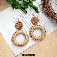 1 Pair Fashion Geometric Alloy Natural Rattan Wood Handmade Women's Drop Earrings sku image 20