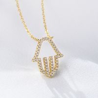 1 Piece Fashion Palm Sterling Silver Inlay Rhinestones Pendant Necklace main image 6