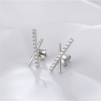 1 Pair Simple Style Geometric Inlay Sterling Silver Zircon Ear Studs sku image 2