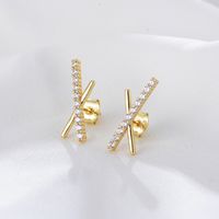 1 Pair Simple Style Geometric Inlay Sterling Silver Zircon Ear Studs sku image 1