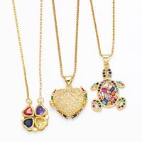 1 Piece Fashion Tortoise Four Leaf Clover Heart Shape Copper Plating Inlay Zircon Pendant Necklace main image 1