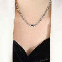 Fashion Rectangle Titanium Steel Inlay Zircon Bracelets Necklace sku image 8