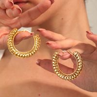 1 Pair Retro Circle Stainless Steel Hollow Out Hoop Earrings main image 1