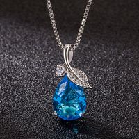 Fashion Leaf Water Droplets Copper Inlay Crystal Pendant Necklace main image 5