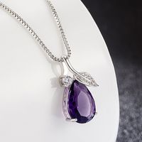Fashion Leaf Water Droplets Copper Inlay Crystal Pendant Necklace sku image 4