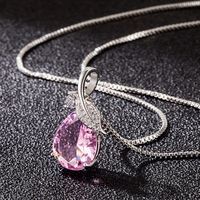 Fashion Leaf Water Droplets Copper Inlay Crystal Pendant Necklace sku image 2