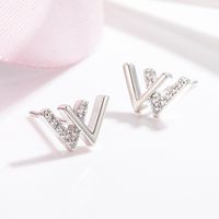 1 Pair Fashion Letter Copper Plating Inlay Zircon Ear Studs main image 4