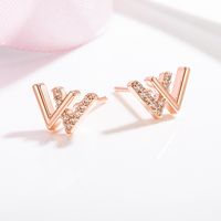 1 Pair Fashion Letter Copper Plating Inlay Zircon Ear Studs main image 3