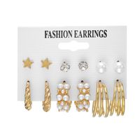 Retro Round Alloy Plating Artificial Pearls Women's Earrings Ear Studs 6-piece Set sku image 9
