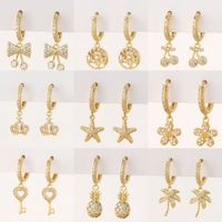 1 Pair Fashion Geometric Plating Copper Zircon Drop Earrings main image 5