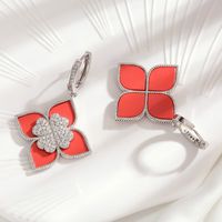Wholesale Jewelry 1 Pair Fashion Flower Metal Zircon White Gold Plated Dangling Earrings main image 4