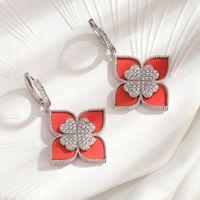 Wholesale Jewelry 1 Pair Fashion Flower Metal Zircon White Gold Plated Dangling Earrings sku image 1