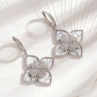 Wholesale Jewelry 1 Pair Fashion Flower Metal Zircon White Gold Plated Dangling Earrings sku image 3