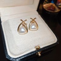 1 Pair Simple Style Heart Shape Inlay Copper Rhinestones Pearl Earrings sku image 2