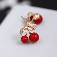 1 Pair Sweet Cherry Alloy Inlay Artificial Gemstones Gold Plated Women's Ear Studs main image 2