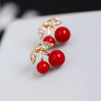 1 Pair Sweet Cherry Alloy Inlay Artificial Gemstones Gold Plated Women's Ear Studs main image 3