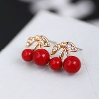 1 Pair Sweet Cherry Alloy Inlay Artificial Gemstones Gold Plated Women's Ear Studs main image 4