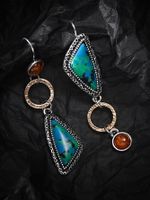 1 Pair Vintage Style Geometric Metal Inlay Turquoise Women's Drop Earrings main image 3