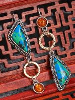 1 Pair Vintage Style Geometric Metal Inlay Turquoise Women's Drop Earrings main image 2