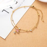 Y2k Hawaiian Beach Lotus Stainless Steel Layered Artificial Gemstones 18k Gold Plated Platinum Plated Women's Anklet main image 3