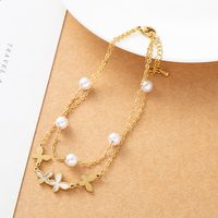 Beach Butterfly Stainless Steel Layered Pearl Inlay Shell 18k Gold Plated Platinum Plated Women's Anklet main image 4
