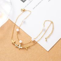 Beach Butterfly Stainless Steel Layered Pearl Inlay Shell 18k Gold Plated Platinum Plated Women's Anklet main image 5
