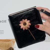 Women's Flower Pu Leather Paint Finish Zipper Hasp Wallets sku image 1