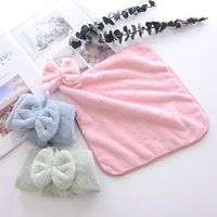 Fashion Solid Color Bow Knot Coral Fleece Hand Towel main image 6