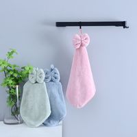 Fashion Solid Color Bow Knot Coral Fleece Hand Towel main image 2