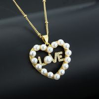 Fashion Love Heart Shape Copper Plating Pearl Zircon 18k Gold Plated Pendant Necklace main image 1