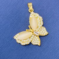 Simple Style Swan Heart Shape Butterfly Copper Irregular Rhinestones Opal Pendant Necklace sku image 133