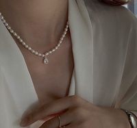 Retro Einfarbig Süßwasserperle Sterling Silber Perlen Halskette Mit Anhänger 1 Stück sku image 1