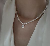Retro Einfarbig Süßwasserperle Sterling Silber Perlen Halskette Mit Anhänger 1 Stück sku image 2
