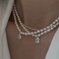 Retro Einfarbig Süßwasserperle Sterling Silber Perlen Halskette Mit Anhänger 1 Stück main image 1