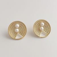 1 Pair Simple Style Round Hollow Out Inlay Sterling Silver Pearl Ear Studs main image 6
