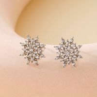 1 Pair Fashion Snowflake Alloy Inlay Rhinestones Women's Ear Studs main image 4