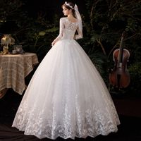 Party Dress Elegant Fashion Round Neck Embroidery Lace Half Sleeve Solid Color Maxi Long Dress Wedding Formal main image 3