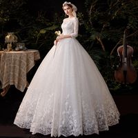 Party Dress Elegant Fashion Round Neck Embroidery Lace Half Sleeve Solid Color Maxi Long Dress Wedding Formal main image 6