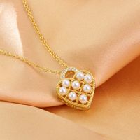 Fashion Heart Shape Copper Plating Pearl Zircon 18k Gold Plated Pendant Necklace main image 3