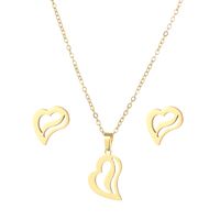 Titanium Steel Sweet Plating Heart Shape Earrings Necklace main image 3