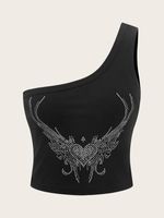 Women's T-shirt Sleeveless T-shirts Rhinestone Sexy Heart Shape Wings sku image 1