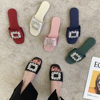 Women's Fashion Solid Color Rhinestone Open Toe Slides Slippers main image 1