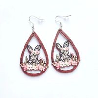 1 Pair Retro Rabbit Water Droplets Wood Easter Women's Drop Earrings sku image 8