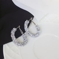 1 Paire Rétro Cercle Strass Incruster Strass Femmes Boucles D'oreilles Cerceau main image 1