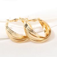 1 Pair Fashion Stripe Solid Color Metal Women's Hoop Earrings sku image 2
