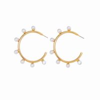 1 Pair Fashion C Shape Plating Alloy Artificial Pearls Hoop Earrings main image 4