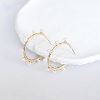 1 Pair Fashion C Shape Plating Alloy Artificial Pearls Hoop Earrings main image 5